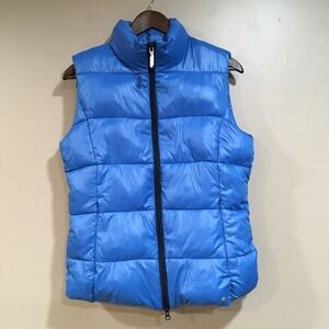 BMW Womens M Puffer Vest Blue Full Zip Pockets Bubble‎ Nylon Moto Heavyweight